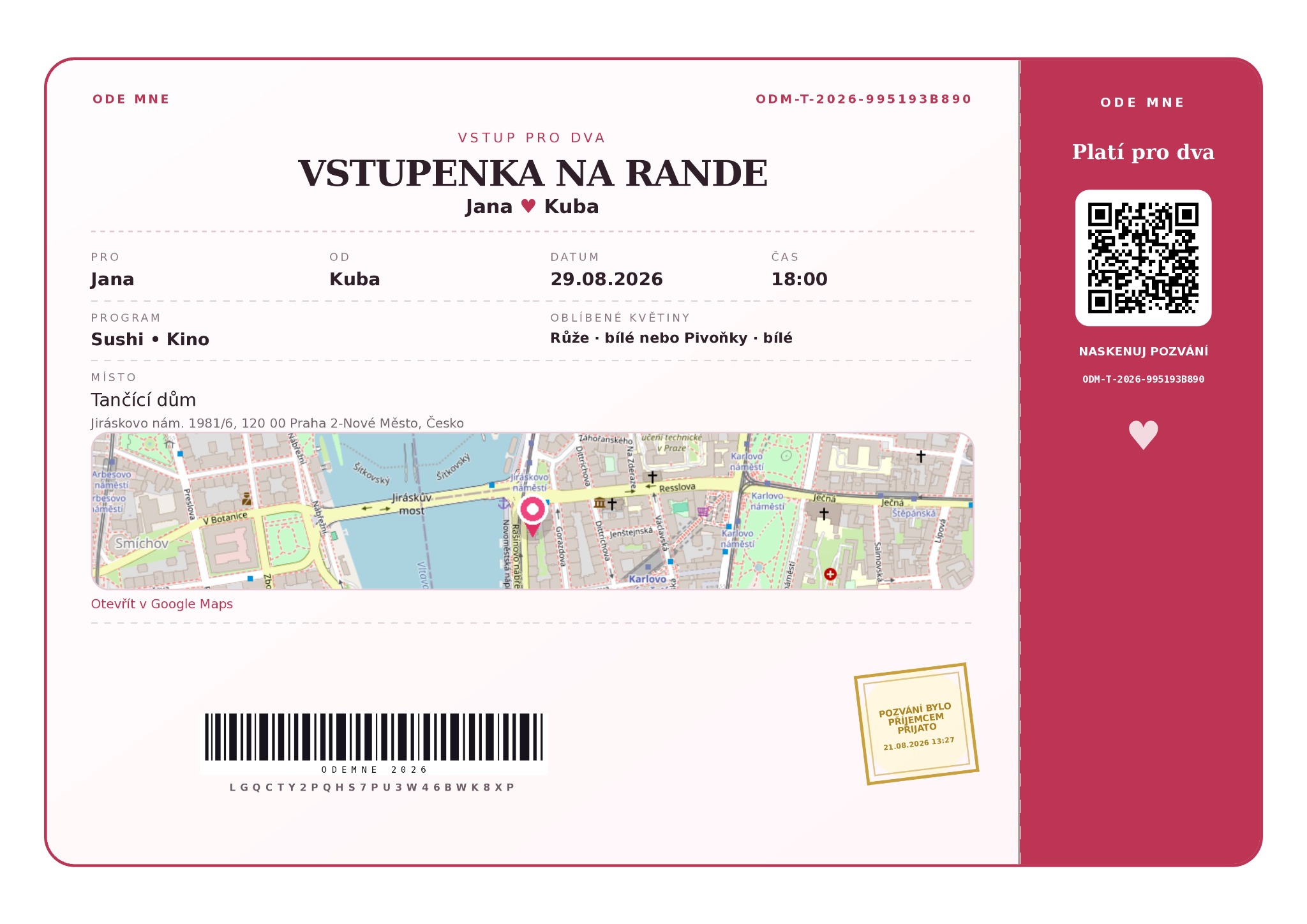 Takhle vypadá vstupenka na rande